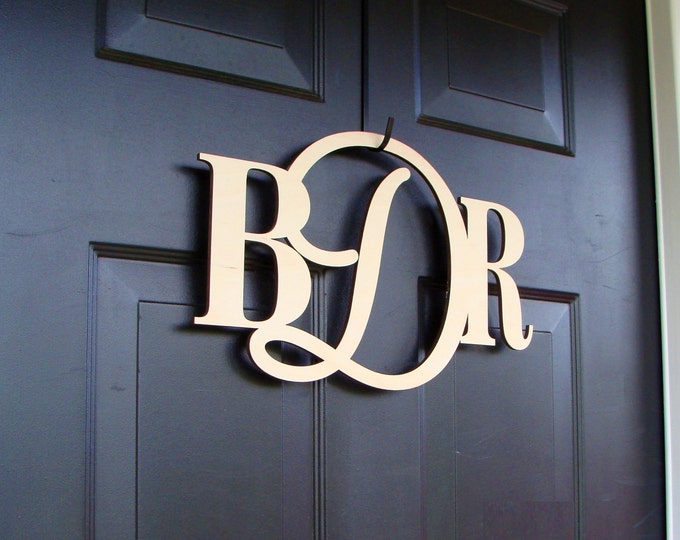 Painted Wood Monogram- Wedding Gift- Wall Hanging- Couple's Name- Wreath Accessory- Housewarming Present or Decor- Front Door Hanging