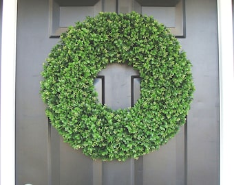 Boxwood Summer Wreath, Year Round Wreath, Front Door Decor, Outdoor Boxwood Wreath, Room Decor, Wall Decor, XL 24 Inch