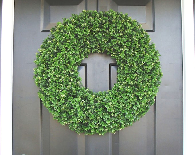 Boxwood Summer Wreath, Year Round Wreath, Front Door Decor, Outdoor Boxwood Wreath, Room Decor, Wall Decor, XL 24 Inch