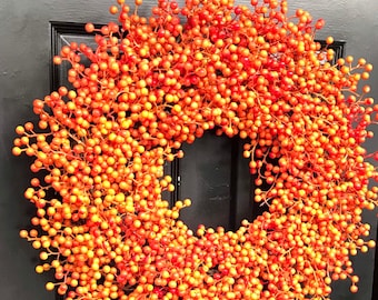 BESTSELLING Fall Wreath Orange Weatherproof Fall Berry Halloween Wreath, Fall, Halloween Decor, Halloween Decoration, WEATHERPROOF Berries