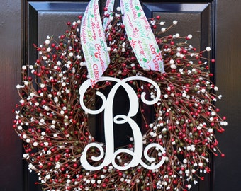 Winter Wreath- Door Wreath- Christmas Wreath- Red Green White Wreath- Christmas Decor- Winter Decorations- Winter Decor- Christmas