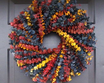 Dried Eucalyptus Wreath: Colorful Floral Arrangement, USA Grown Dyed and Preserved to Last