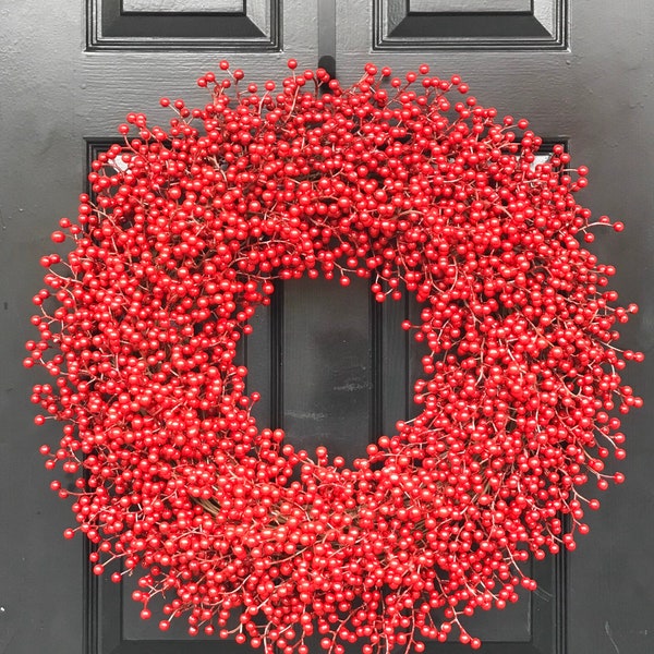 Winter Wreath, Christmas Wreath,Front Door Window Red Berry Wreath, Christmas Wreath-  Featured in Better Homes and Gardens Magazine