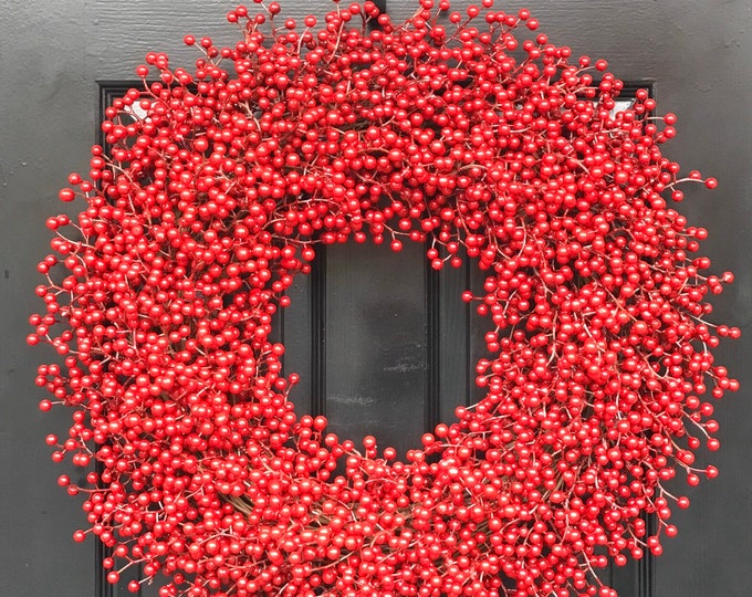 Winter Wreath, Christmas Wreath,Front Door Window Red Berry Wreath, Christmas Wreath-  Featured in Better Homes and Gardens Magazine