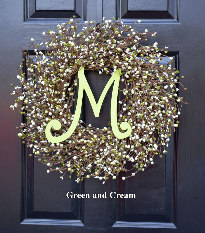 Cream Berry Wreath Farmhouse Wreath Door Year Round Wreath Wedding Wreath Christmas Wreath Winter Wreath Fall Wreath 15COLORS Green/Cream