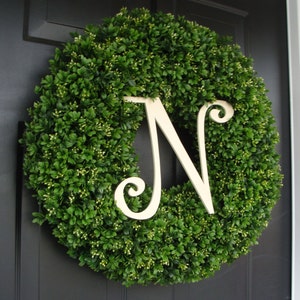 Custom Artificial Boxwood Wreath Outdoor Year Round Door Wreath Monogram Boxwood Wreath Spring Wreath Fall Wreath Christmas Wreath for Door
