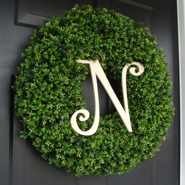 Custom Artificial Boxwood Wreath Outdoor Year Round Door Wreath Monogram Boxwood Wreath Spring Wreath Fall Wreath Christmas Wreath for Door