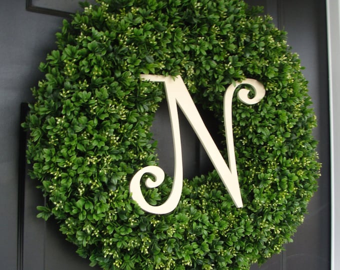 Custom Artificial Boxwood Wreath Outdoor Year Round Door Wreath Monogram Boxwood Wreath Spring Wreath Fall Wreath Christmas Wreath for Door