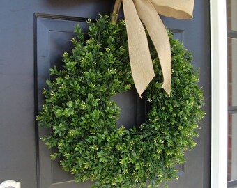 SUMMER WREATH SALE Thin Boxwood Wreath- Spring Wreath- Year Round Wreath- Door Wreath- Wreath for Storm Door- Wreath for Storm Door, Outdoor
