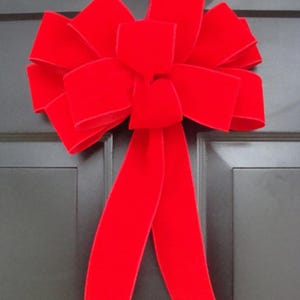 Handmade Wired Red Velvet Outdoor Christmas Bow, Christmas Decoration Decor, Christmas Wreath Bow, XL Outdoor Bow, Waterproof, Weatherproof