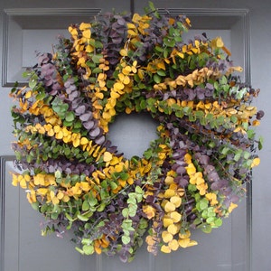 Spring Wreath- Mardi Gras Wreath- Spring Decor- Year Round Wreath- Eucalyptus Wreath-Dried Floral