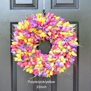 Pink Tulip Farmhouse Wreath Spring Wreath Mother's Day Wreath Gift for Mom Mother's Day Gift Shabby Chic Decor Front Door Wreath pink/purple/yellow