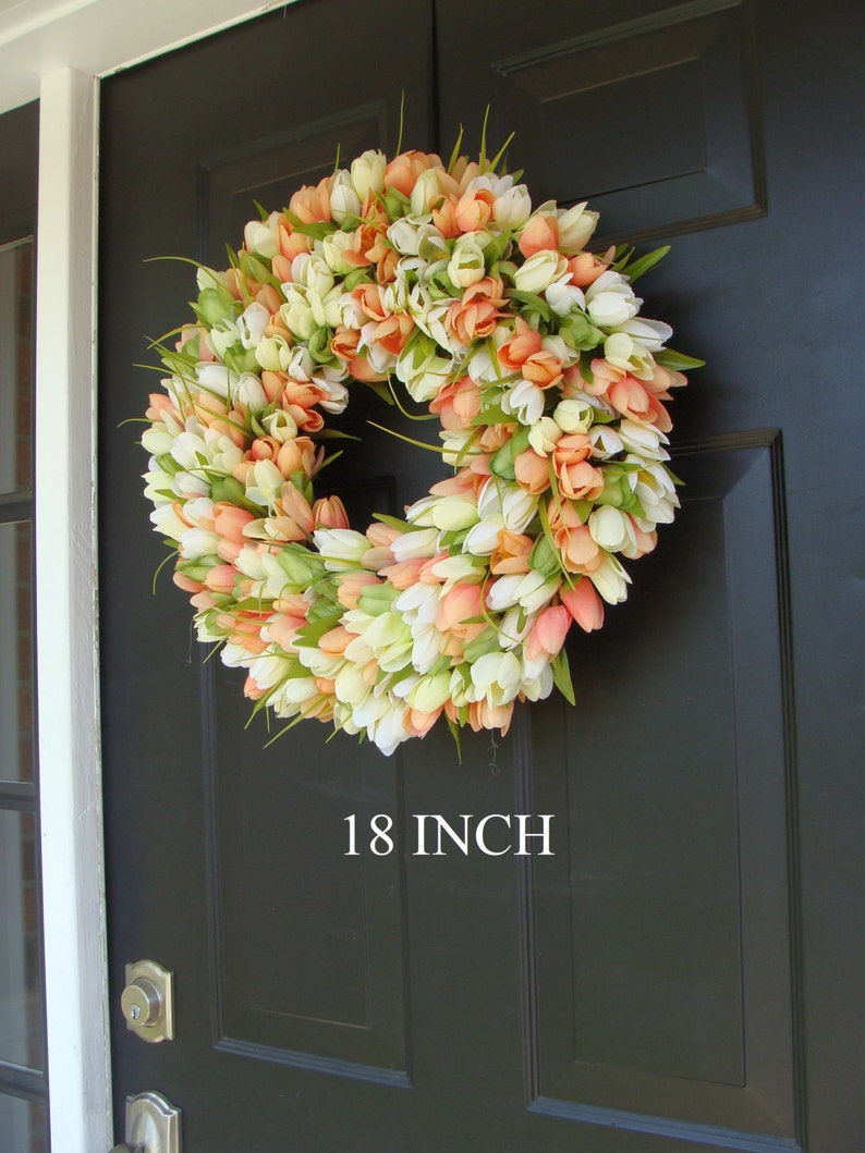 ORIGINAL Easter Spring Wreath Door Wreath Easter Wreath Tulip Wreath Sizes 16-26 inches, custom colors The Original Tulip Wreath coral/green/white