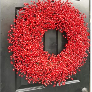 Weatherproof Full Red Berry Christmas Wreath: All Weather Outdoor Holiday Decor image 2