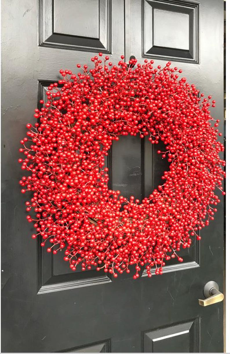 Weatherproof Full Red Berry Christmas Wreath: All Weather Outdoor Holiday Decor image 2