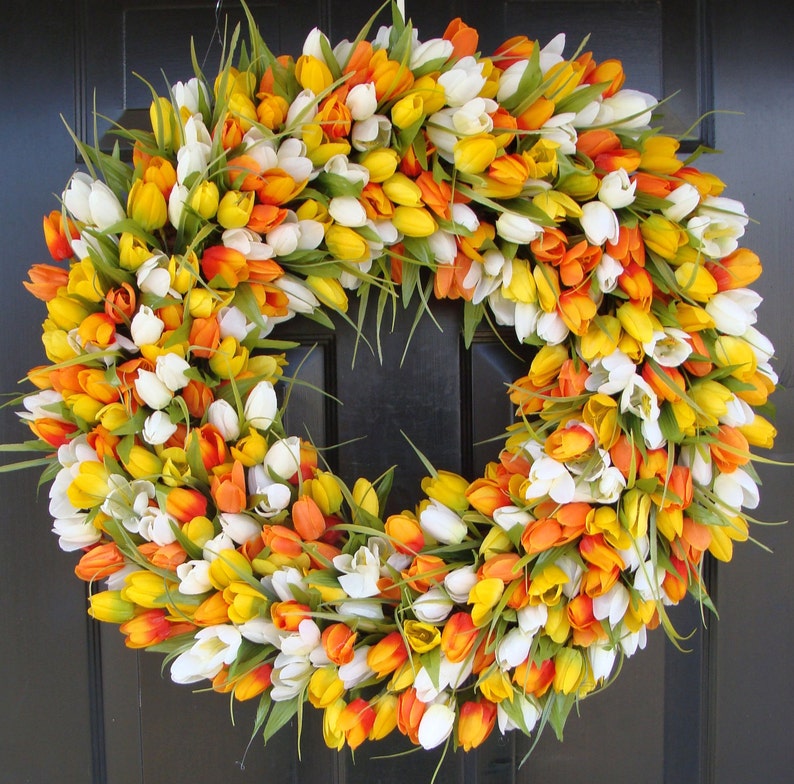 Custom Spring Wreath, Spring Decor, Mother's Day Wreath, Wall Decor, Custom Colors, Spring Decoration The ORIGINAL Tulip Wreath orange/yellow/white