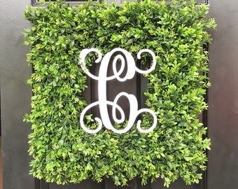 Custom Painted Monogram Artificial Boxwood Wreath, Square or Round, Christmas Wreath, Fall Decor, As seen on the TODAY SHOW