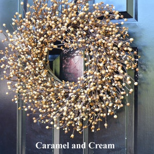Caramel and Cream Fall Wreath- Front Door Berry Wreath- Halloween Wreath- Autumn Decor- Fall Decoration- Autumn Wreath- Year Round Wreaths