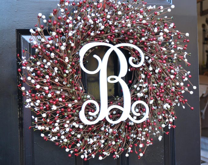 Christmas Wreath Red Green White Berry Holiday Wreath Christmas Berry Wreath Xmas Decor Winter Decorations Winter Decor Front Door Wreath
