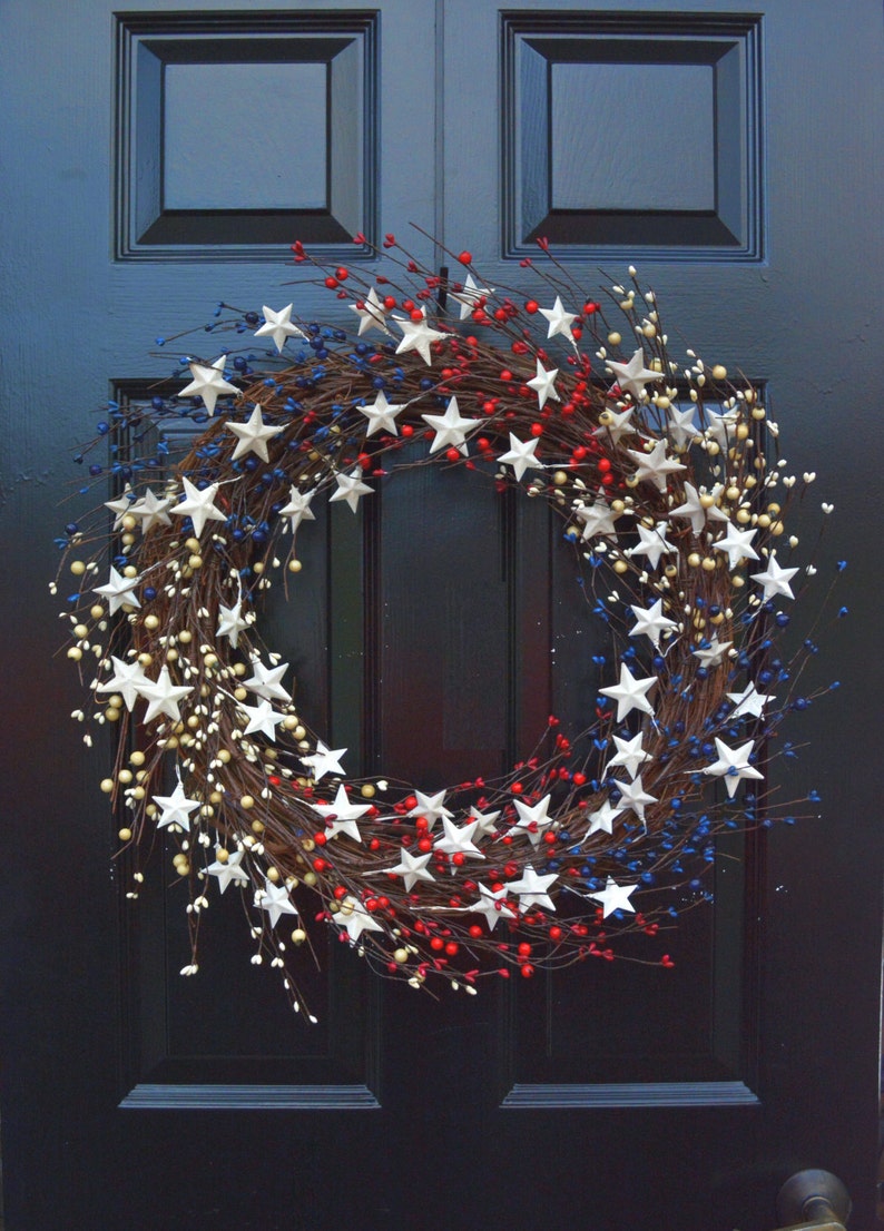 Memorial Day Wreath, Fourth of July Wreath, Americana Wreath, Patriotic Door Wreath, Country Wreath, Rustic Wreath Stars and Stripes image 1