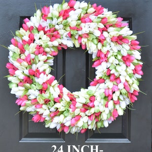 Pink Tulip Farmhouse Wreath Spring Wreath Mother's Day Wreath Gift for Mom Mother's Day Gift Shabby Chic Decor Front Door Wreath Pink/green/white