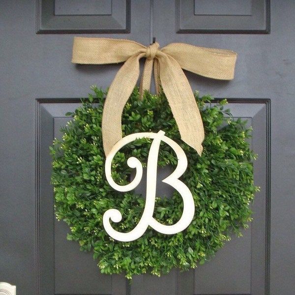 BESTSELLING Outdoor Faux Boxwood Wreath, Monogram Spring Summer Wreath, Outdoor Front Door Hanging, Fall Wreaths, Spring Decor, Year Round