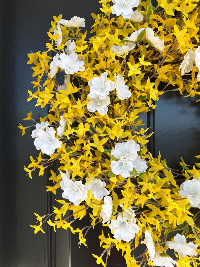 XL Yellow Forsythia Spring Wreath: Outdoor Spring Floral, Front Door Decor image 8