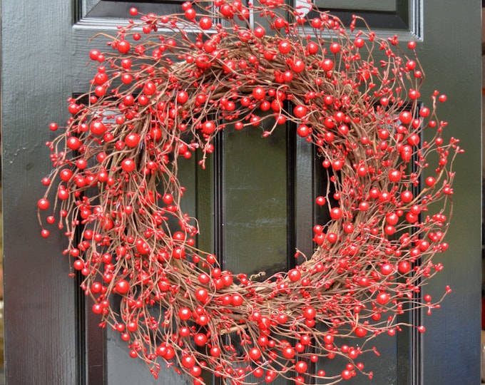 Red Berry Wreath- Berry Door Wreath- Year Round Wreath- Christmas Wreath- Winter Wreath- Fall Wreath- Red Christmas Decor