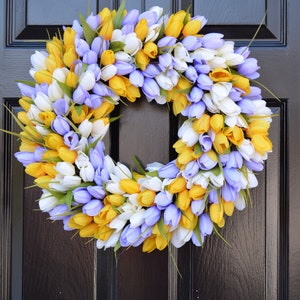 BESTSELLER Corona de primavera Corona de primavera de tulipán Corona de verano Corona de puerta principal personalizada Decoración de primavera Decoración de Pascua Colores personalizados lavendr/yellow/white