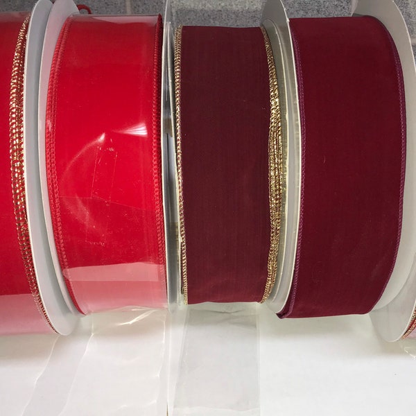 2 1/2 inch Wired Outdoor Christmas RIBBON- Bulk Ribbon Weatherproof Christmas Decor for Christmas Bows, FREE SHIPPING Red Velvet Ribbon