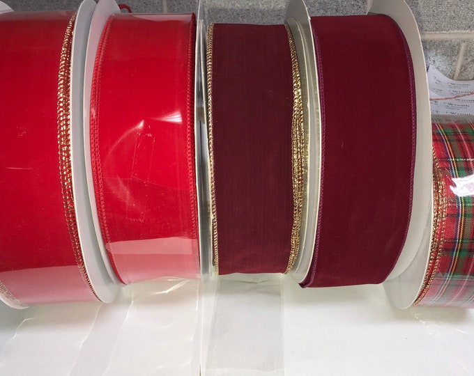 2 1/2 inch Wired Outdoor Christmas RIBBON- Bulk Ribbon Weatherproof Christmas Decor for Christmas Bows, FREE SHIPPING Red Velvet Ribbon