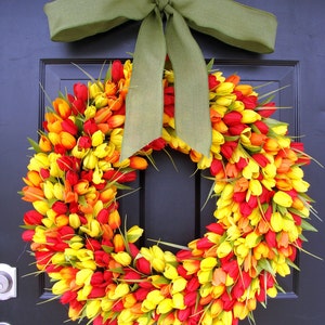 Spring Mother's Day Wreath Spring Wreath Tulip Wreath Gift for Mom Wreath for Spring Custom Size red/orange/yellow