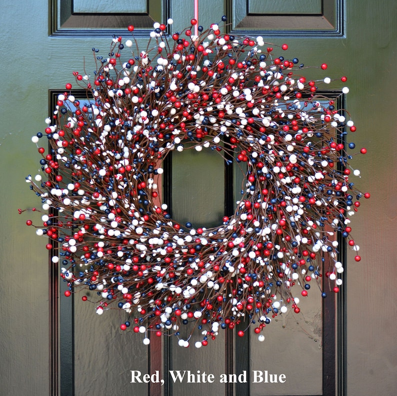 Cream Berry Wreath Farmhouse Wreath Door Year Round Wreath Wedding Wreath Christmas Wreath Winter Wreath Fall Wreath 15COLORS red/white/blue