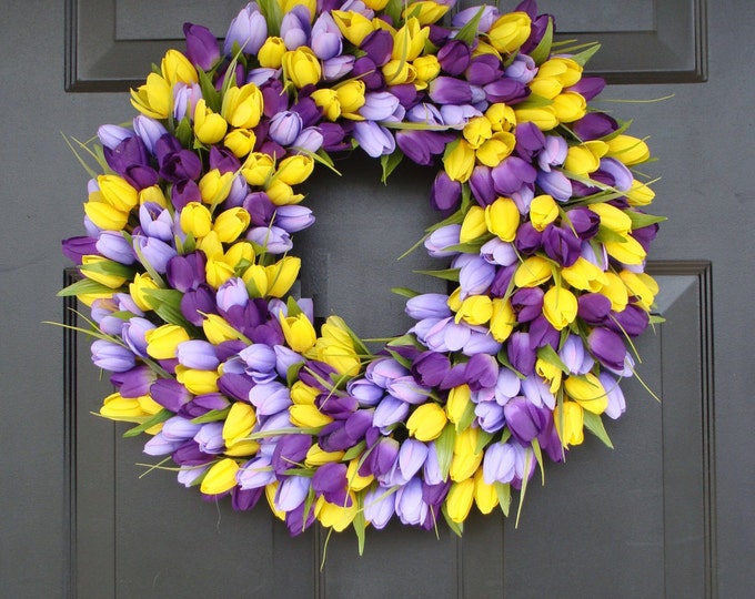 Tulips Spring Wreath- Spring Decor-Spring Tulips Wreath, Custom Colors and Sizes, Door Wreath, Purple Wreath- The ORIGINAL Tulip Wreath