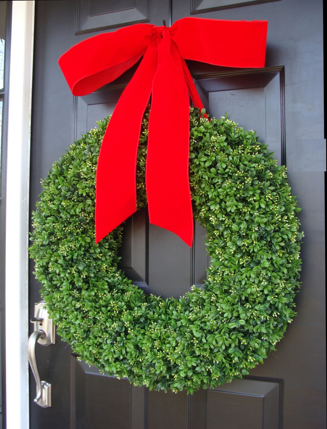 XL Holiday Faux Boxwood Wreath Outdoor Christmas Wreath Etsy