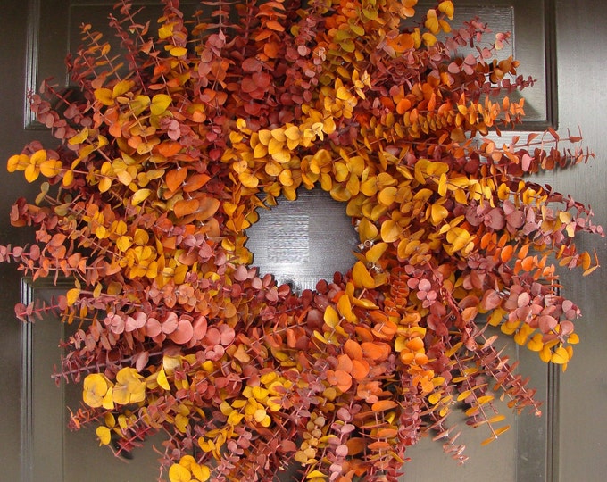 Fall Colors Fall Wreath, Eucalyptus Wreaths, Fall Decor,  Preserved Eucalyptus Wall Decor