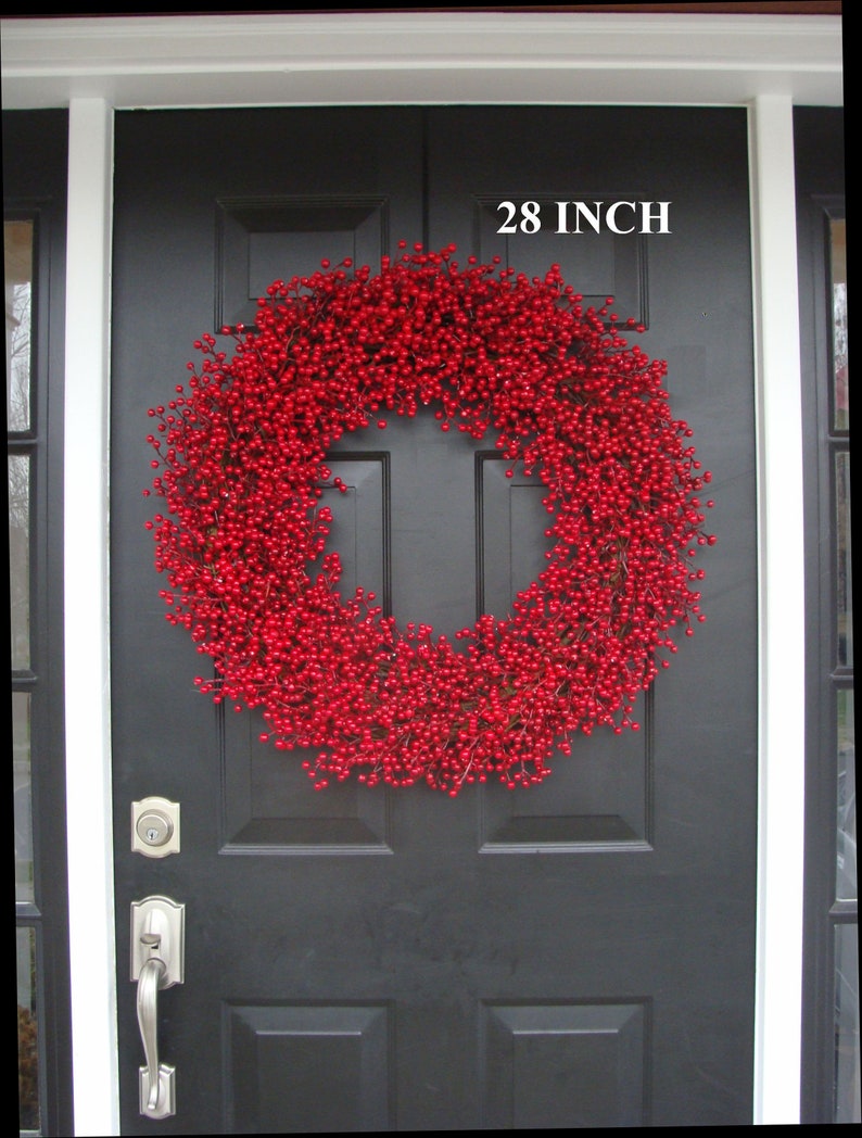 Outdoor Red Berry Christmas Wreath, Weatherproof Berry Christmas Wreaths Durable Winter Wreath, Christmas Wreath for Front Door 12-28 inches image 4