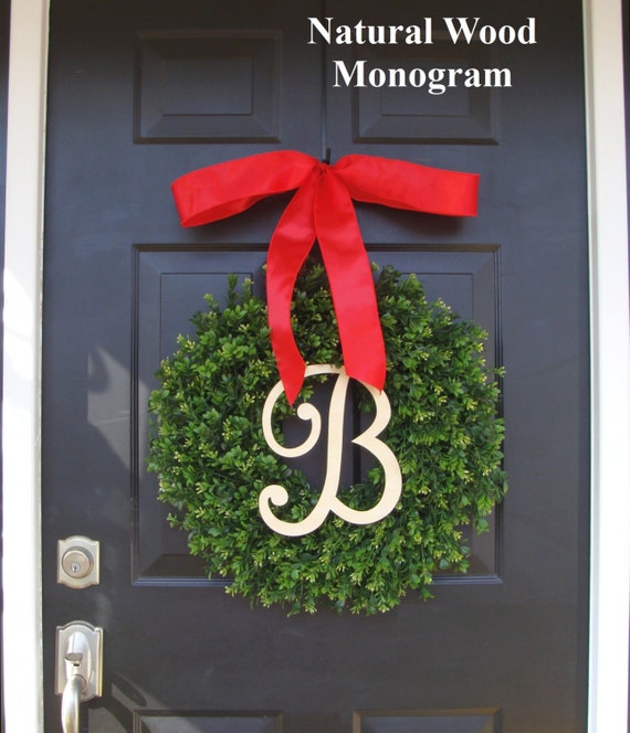 Boxwood Monogram Wreath with Burlap Bow Housewarming Gift Wedding Wreath 16-22 INCH Wreath available Monogram Boxwood Wreath