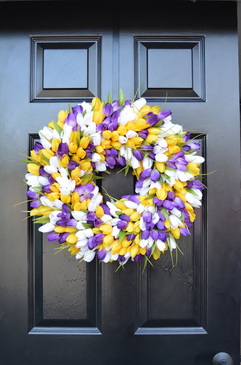 Spring Wreath Tulip Spring Wreath Summer Wreath Custom Front Door Wreath Spring Decor Easter Decoration Outdoor Wreath purple/yellow/white