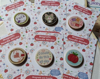 Wooden Magnetic Needle Minder: Cross Stitch Embroidery Accessory