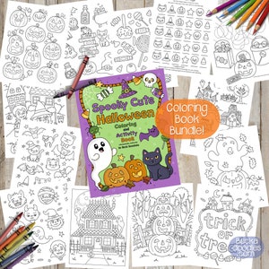 Printable Spooky Cute Halloween Coloring Book, print and color digital Halloween book for kids, cute Halloween digital coloring book