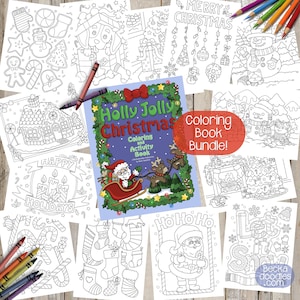 PRINTABLE Holly Jolly Christmas Coloring Book, Print and Color Cute Pages, Kid's Coloring Book, Coloring Book, Holiday Coloring Book