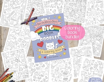 Beckadoodles Big Book of Doodles Printable Coloring Book, Print & Color Cute Pages, Kid's Coloring Book, Coloring Fun for Everyone, Bundle