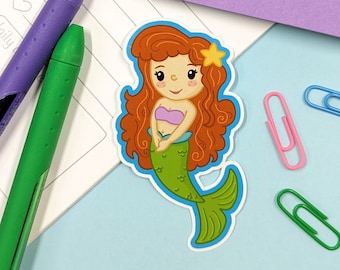 S1112 Littlest Mermaid Vinyl Sticker, Fantasy Sticker, Planner Sticker, Sticker Lovers, Vinyl Sticker, Cat Mermaid Sticker