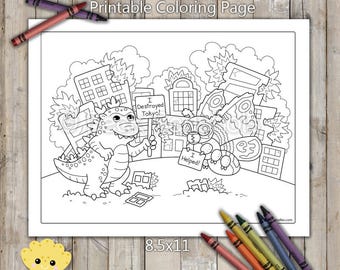 Download Godzilla Coloring Etsy