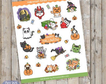 SS1031 Halloween Kitties Sticker Sheet, Planner Stickers, Calendar Stickers, Cat Stickers, Halloween Stickers, Holiday Stickers