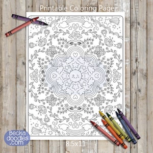 PRINTABLE Sumer Mandala Coloring Page, Hand-Drawn Coloring Sheet, Kids Coloring Page, Adult Coloring Rainbows and Flowers Coloring Page