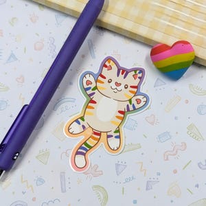 Rainbow Cat Tummy Sticker: Pride Laptop Decal (2.5 inches)