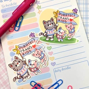 Purrtect Trans Kids Vinyl Sticker: Trans Pride Cat Lover Decal