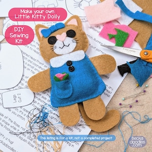 Little Kitty Dolly Felt Sewing Kit - Hand Sewing Kit -Crafting Kit - Cat Toy Felt Craft Kit